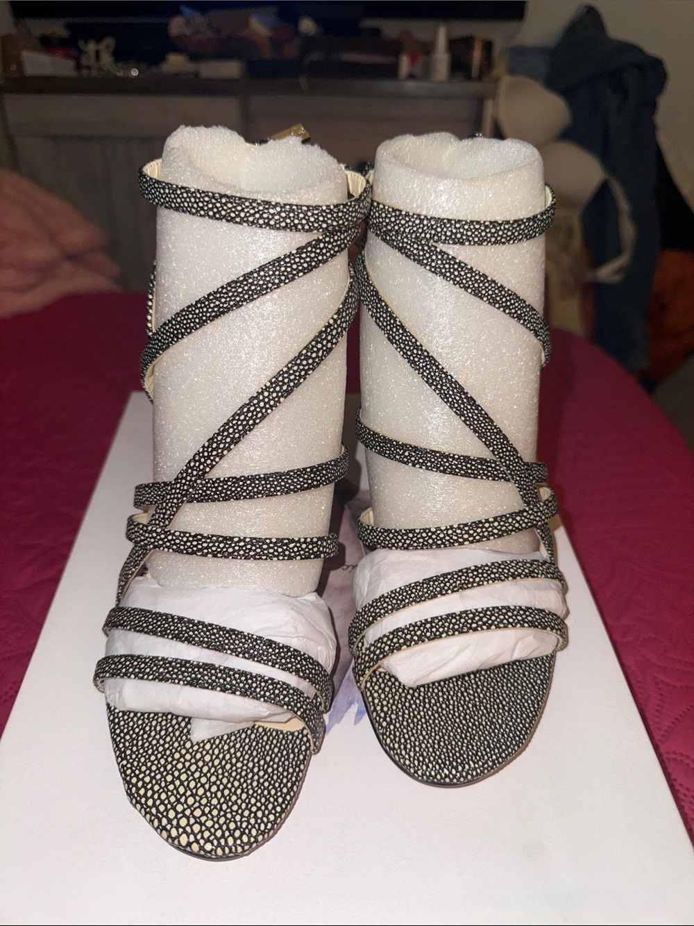 Jessica Simpson Black and White Strappy High Heel Sandals